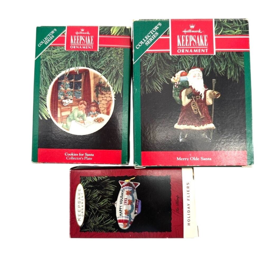 Vintage Hallmark Keepsake Ornaments Lot 1990 1991 1993 Santa Blimp Plate Boxed